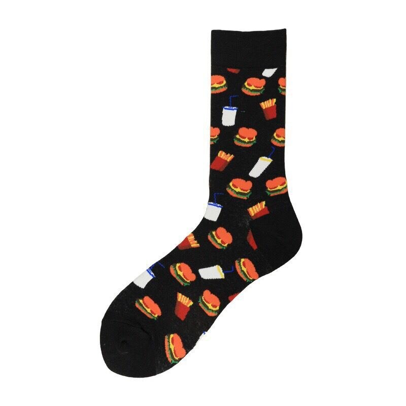 Autumn and Winter Hip Hop Food Burger Beer Glass Fries Mens Socks Cotton Harajuku for Men Personality Trend Men Socks