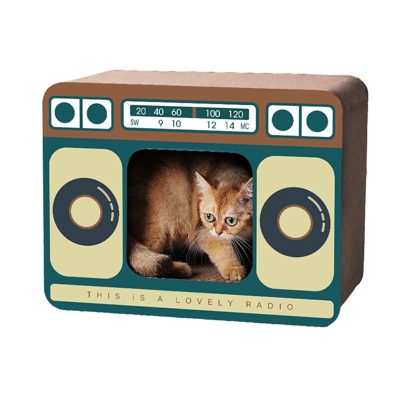 Planche à gratter Radio TV rétro pour chat, papier ondulé Vertical amusant, maison pour chaton, meubles résistants à l&#39;usure et aux morsures, articles pour animaux de compagnie