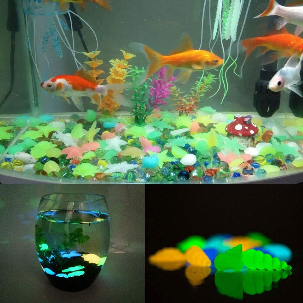 100pcs Luminous Stones Glow In Dark Decorative Fish Tank Decoration Pebble Rocks Aquarium Mix Color Garden Decor