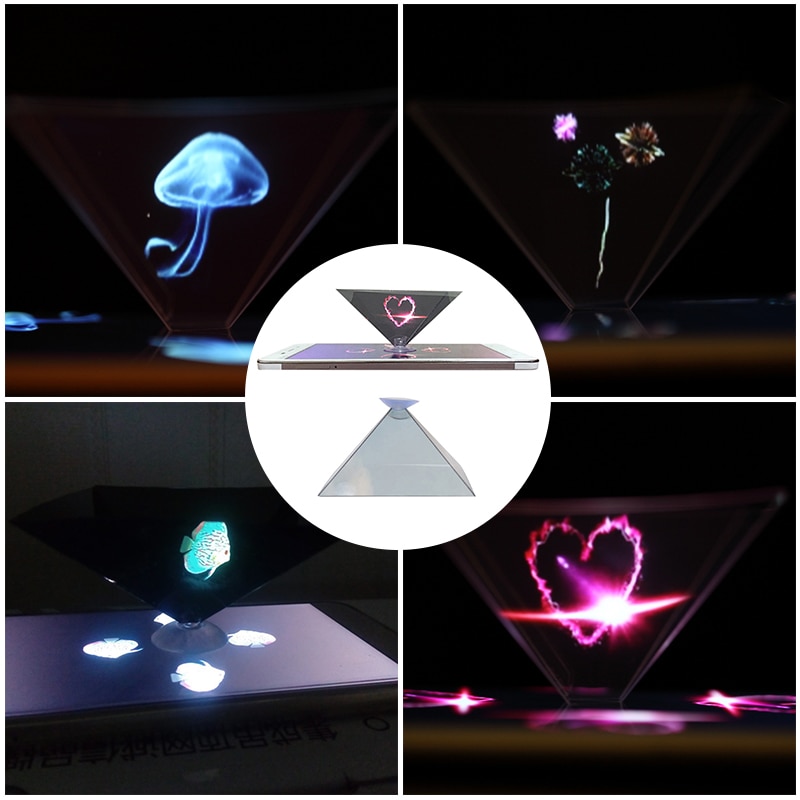 Mini 3D Hologram Pyramid Display Projector Video Stand Universal miniature hologram projector Cute holder For iphone Huawei