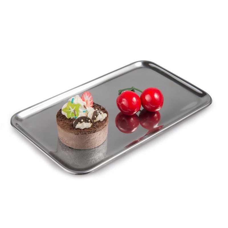 2-Piece Small Rectangle Tray for Bathroom Serving Vanity Organizer SUS304 Stainless Steel, 8 x 4.5 inch, (Silver)