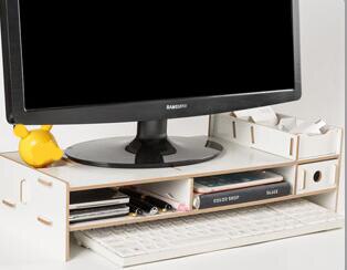 Multi-function Desktop Monitor Stand Computer Screen Riser Wood Shelf Plinth Strong Laptop Stand Desk Holder For Notebook: white