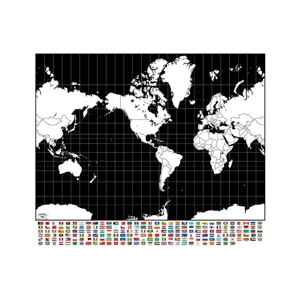 Black And White Plate World Map Non-woven Waterproof Inkjet Map 90x90cm
