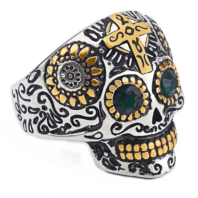 Hip Hop Men&#39;s Biker Rings Vintage Ghost Head Skull Ring Gothic Punk Rock Biker Jewelry Accessories Finger-Ring: 8 / Mix color