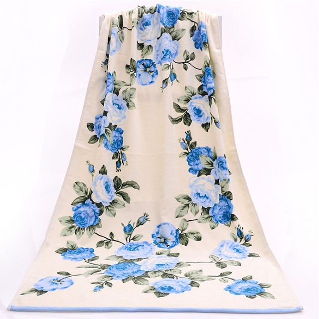 Bomuld jacquard håndklæde absorberende hurtigtørrende badehåndklæde badehåndklæde stor blomst figur par vask håndklæde 2 sæt: Blå / 34 x 76 cm 70 x 140cm