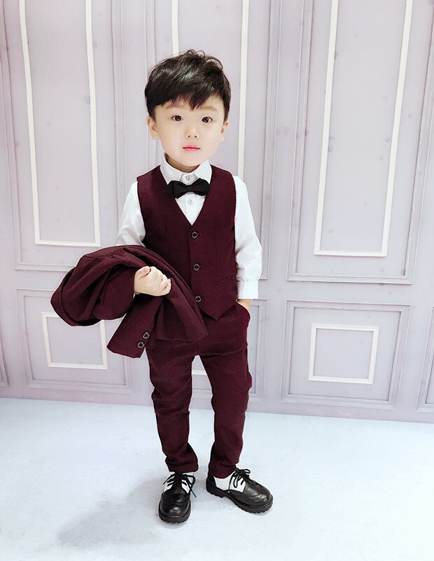 Formal Red lattice Boy suit 3pcs suit Gentleman Clothes Tops leisure clothing suit formal clothing Suit Blazers Outfits