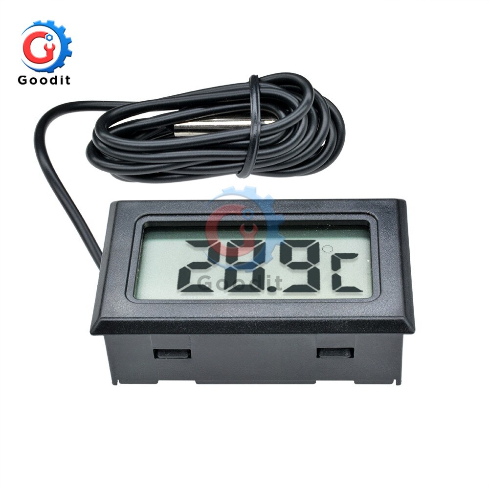 1 stuks mini lcd digitale thermometer sensor voor vriezer temperatuurmeter  -50 ~ 110 graden koelkast koelkast thermometer meter: Zwart met kabel