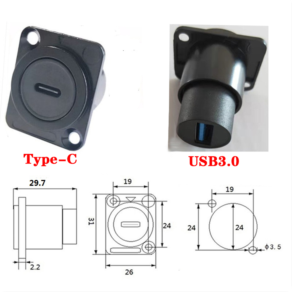 D Type Chassis USB 2.0 3.0 Connector Type C Female to Female USB-C Converter Adapter Type-C Panel Mount DIY Jack