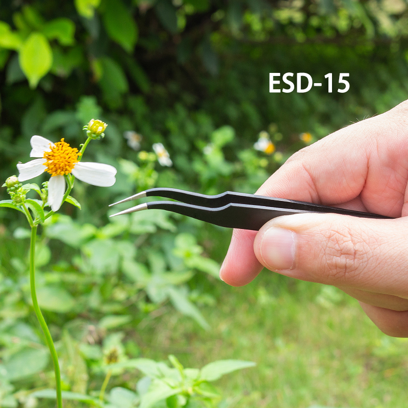 ESD 10/15 1.5mm Anti Static ESD Stainless Steel Precision Tweezers Straight Curved Tip Tweezers Repair Tools for Electronics