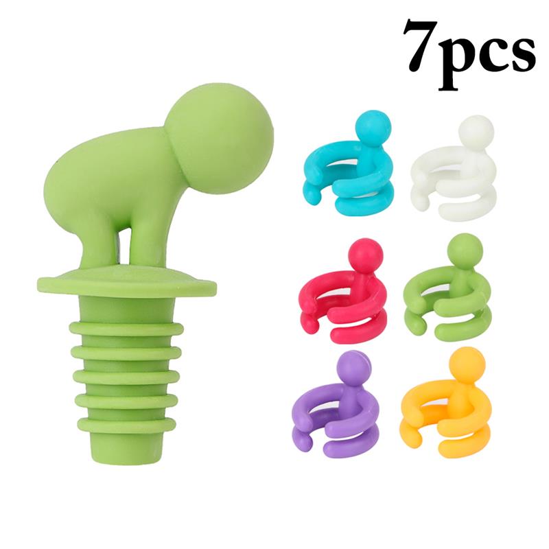 Bar Feestartikelen Rubber Wijnglas Label 7 stks/set Drink Cup Silicone Marker Lekvrije Leuke Wijnfles Stopper: 2