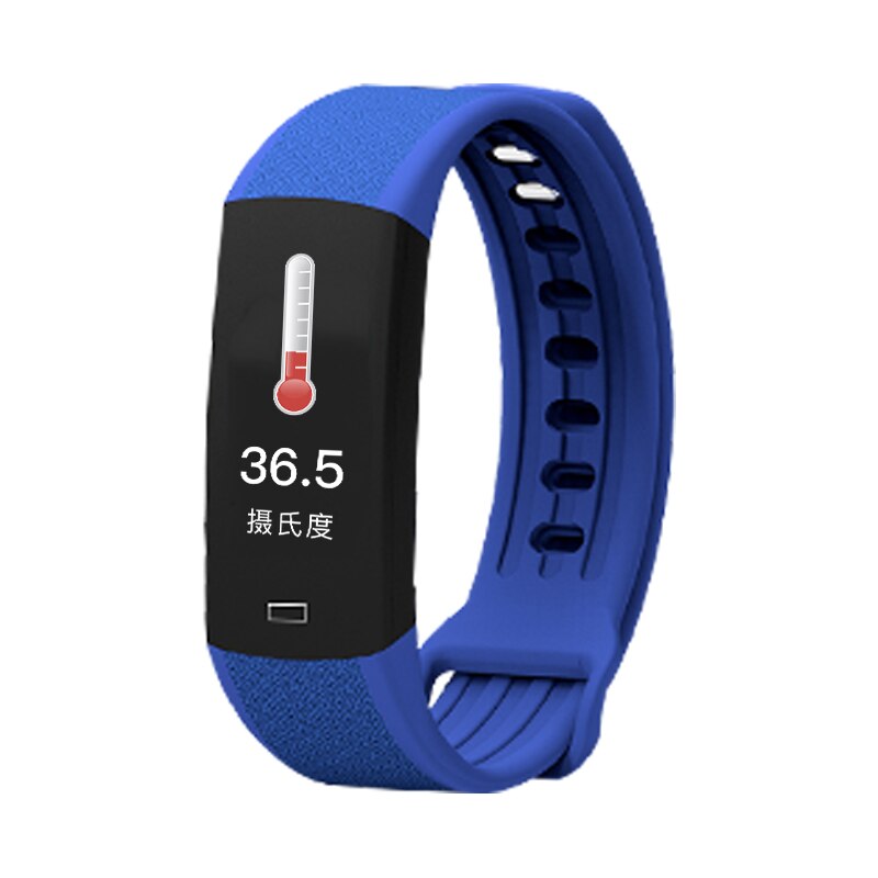 B6w smart armbånd termometer kropstemperatur måling sundhed 5 in 1 puls smart band ur vandtæt fitness tracker: Blå