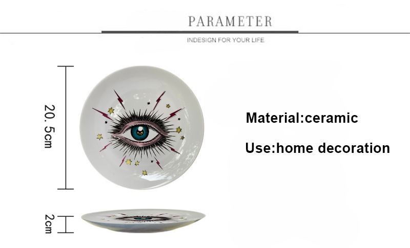 Big Eye Sterrenhemel Decoratieve Plaat Keramische Ronde Schotel Kat Hoofd Sieraden Opslag Gerecht Artistieke Sky Eye Kleurrijke Plaat Mode