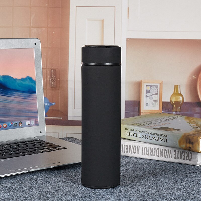 Bouteille thermos d&#39;eau chaude de 500 ml, flacon à thé ou café, sous vide, avec filtre en acier inoxydable 304, style sportif, tasse thermique, pour le bureau: Matte black