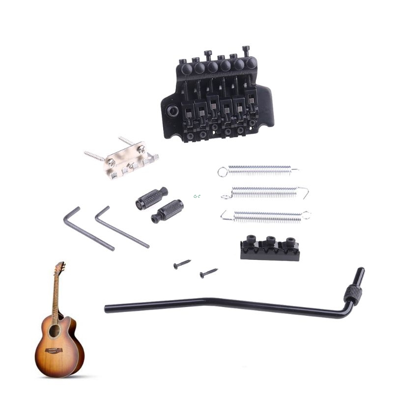 1 set svart tremolo-stall med dubbel låsningssystem, drogna elgitarrsträngar, stalldelar för floyd rose lic i