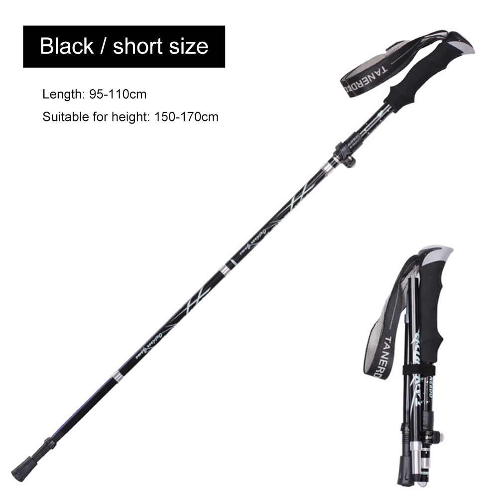Outdoor Folding Handle 4-Section Folding Walking Sticks Canes Hiking Poles Trekking Poles Stick Adjustable Antishock: Black 110cm