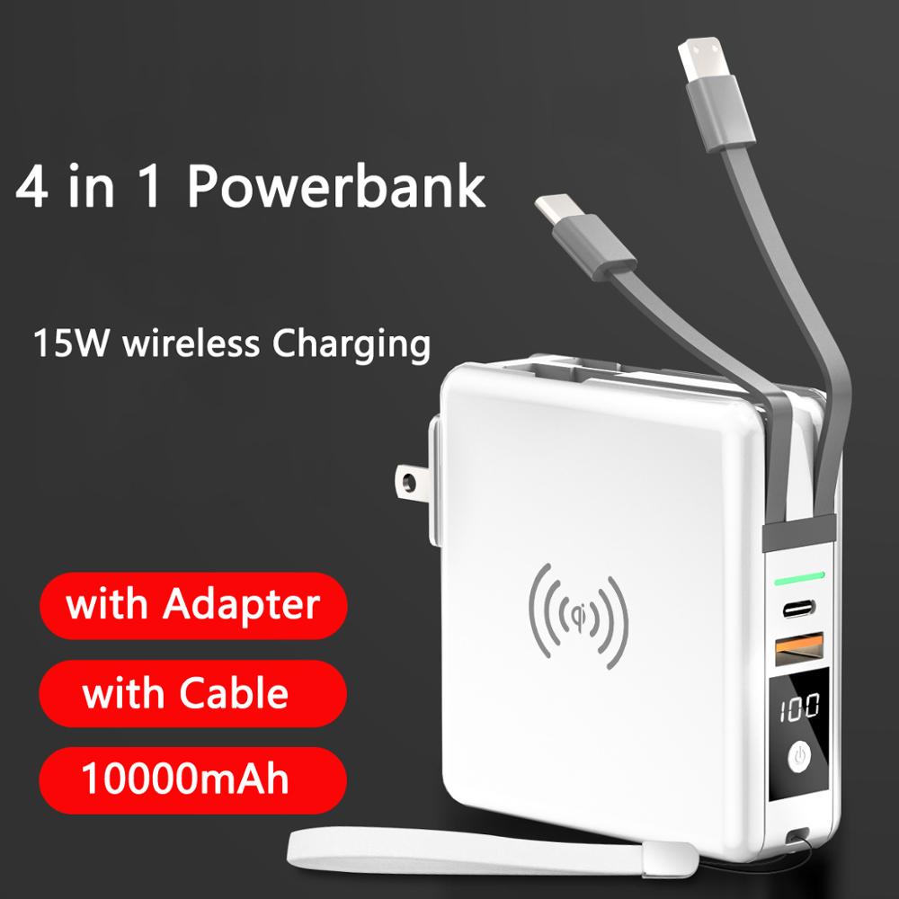 10000mAh Mini Power Bank Wireless Charger QC3.0 Fast Charging Powerbank Mobile Phone Charger for Samsung S8 S9 iPhone 11 8 Plus