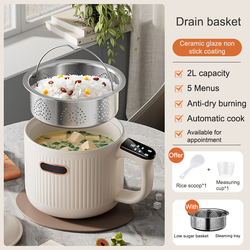 Reiskocher mit niedrigem Zuckergehalt, elektrische Nudeln, Pfanne, Tasse, Eier, Omelette, Bratpfanne, Brei, Suppe, Eintopf, Kochen, Pot, Wärmer, Dampfgarer: WEISS