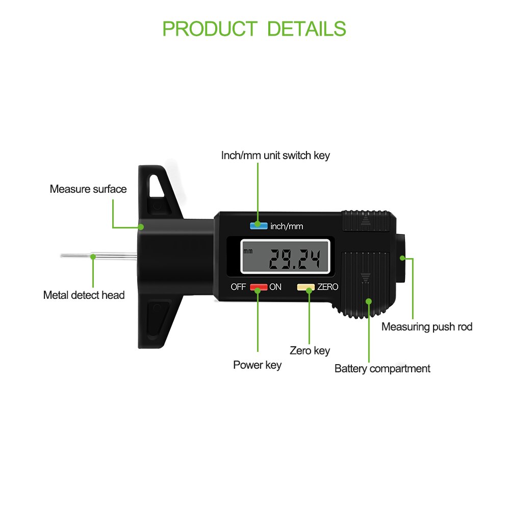 Onever Car Digital Tire Tread Depth Tester Gauge 0-25.4mm Meter Measurer Tool Caliper LCD Display TPMS Tire Monitoring System