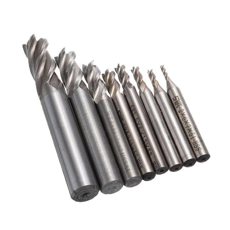 8Pcs Hss Carbide Rechte Schacht Frees Kit Set 4 Fluit Frees Cnc Cutter Boor Tool 2/3/4/5/6/8/10/12Mm