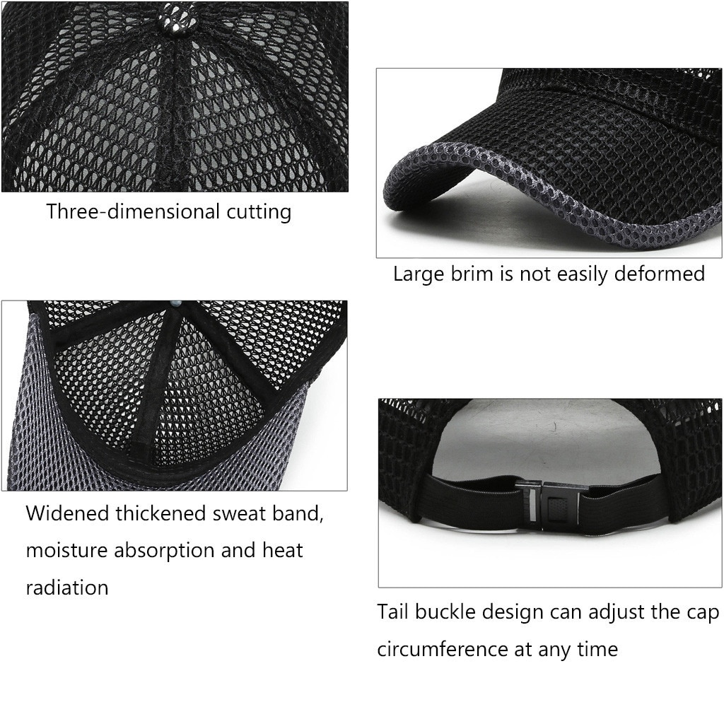 Summer Extended Eaves Full Mesh Baseball Cap Outdoor Breathable Shade Mesh Cap Adjustable Hat Women Men Straw Casual Hats