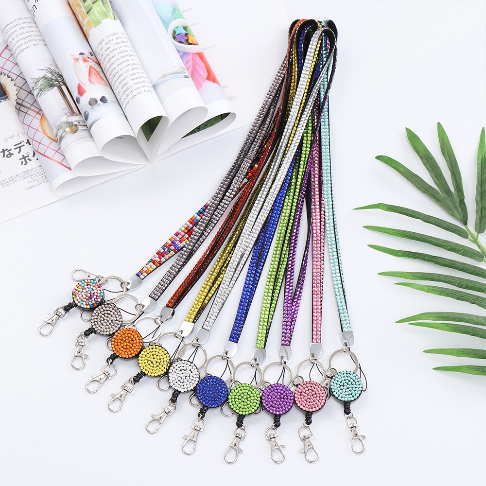 ID Card Holder Neck Strap Rhinestone Retractable Reel Necklace Hanging Rope Lanyard Lightweight