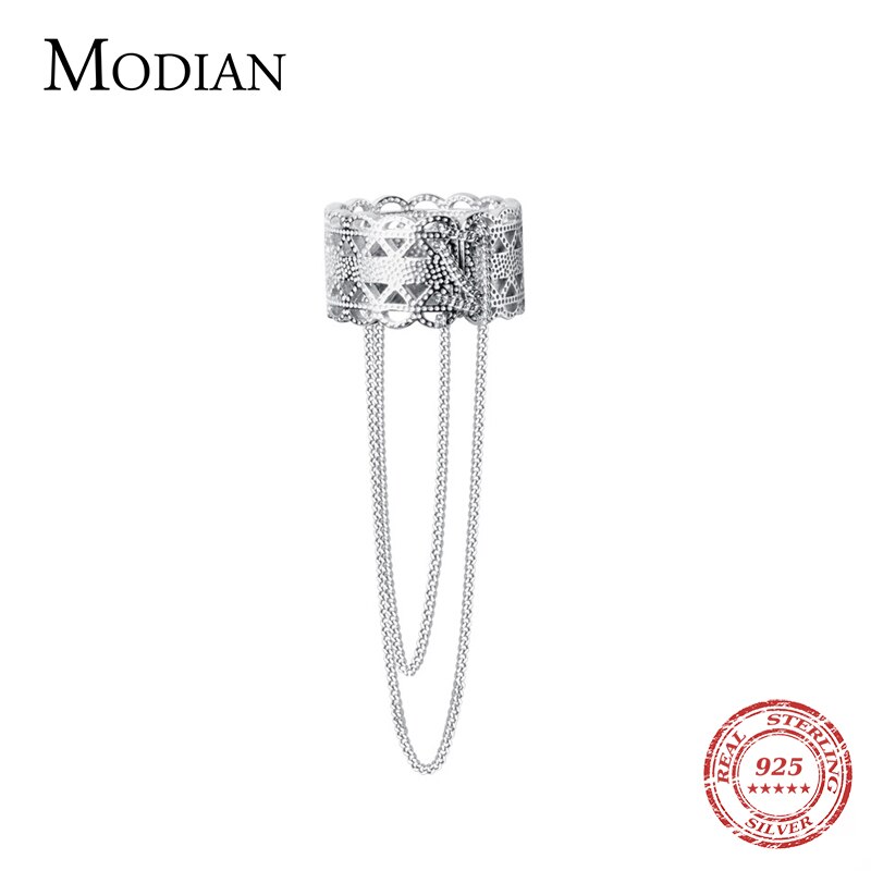 Modian Hollow Out Lace Twist Chain Tassel Rings for Women 925 Sterling Silver Open Adjustable Finger Ring Fine Jewelry