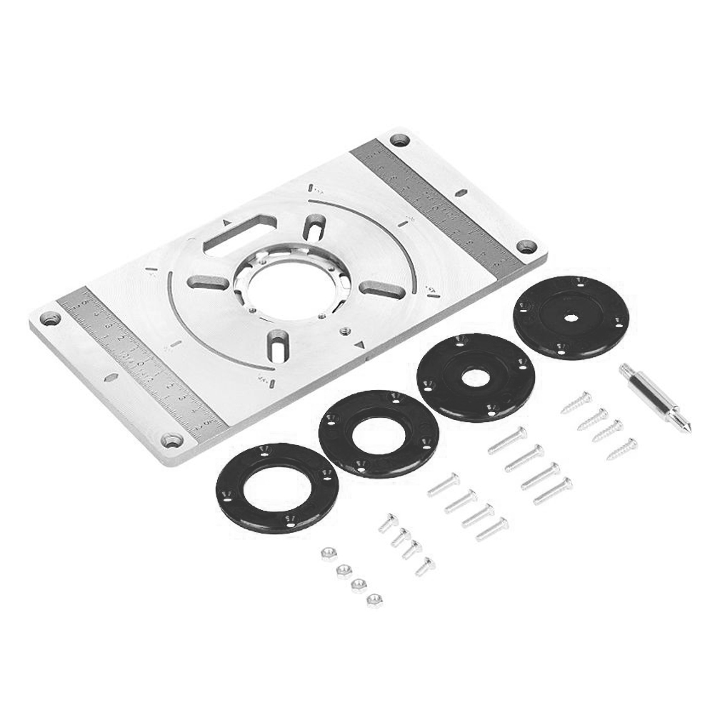Aluminum Alloy Router Table Insert Plate Trimming Machine Engraving Tool Flip Board with 4 Rings for Woodworking Milling plate: Black