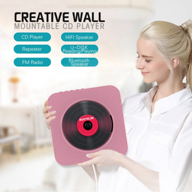 CD Player Wall-Mounted Bluetooth Portable Home Audio Boombox with Remote Control FM Radio Built-in HiFi Speakers USB MP3