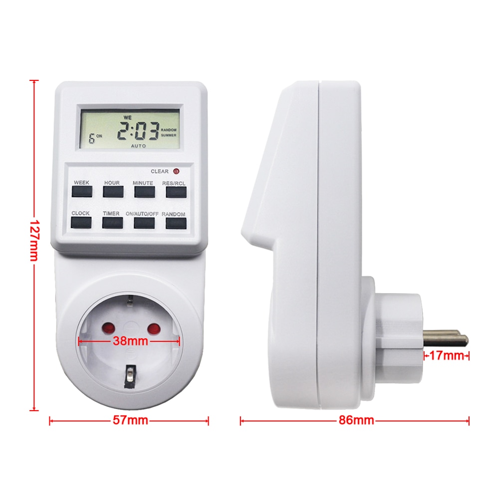 AC 230V Digital Time Switch Programmable Timer Switch Electronic Timer Socket Outlet with Random/Sumer Time Function
