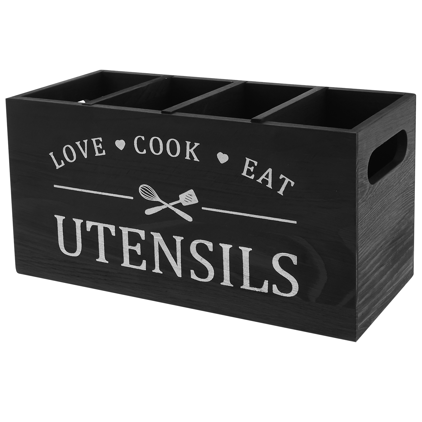 Træbestikholder til køkkenredskaber med 4 rum og drænbund til bestikopbevaring i køkkenet: Lysegrå