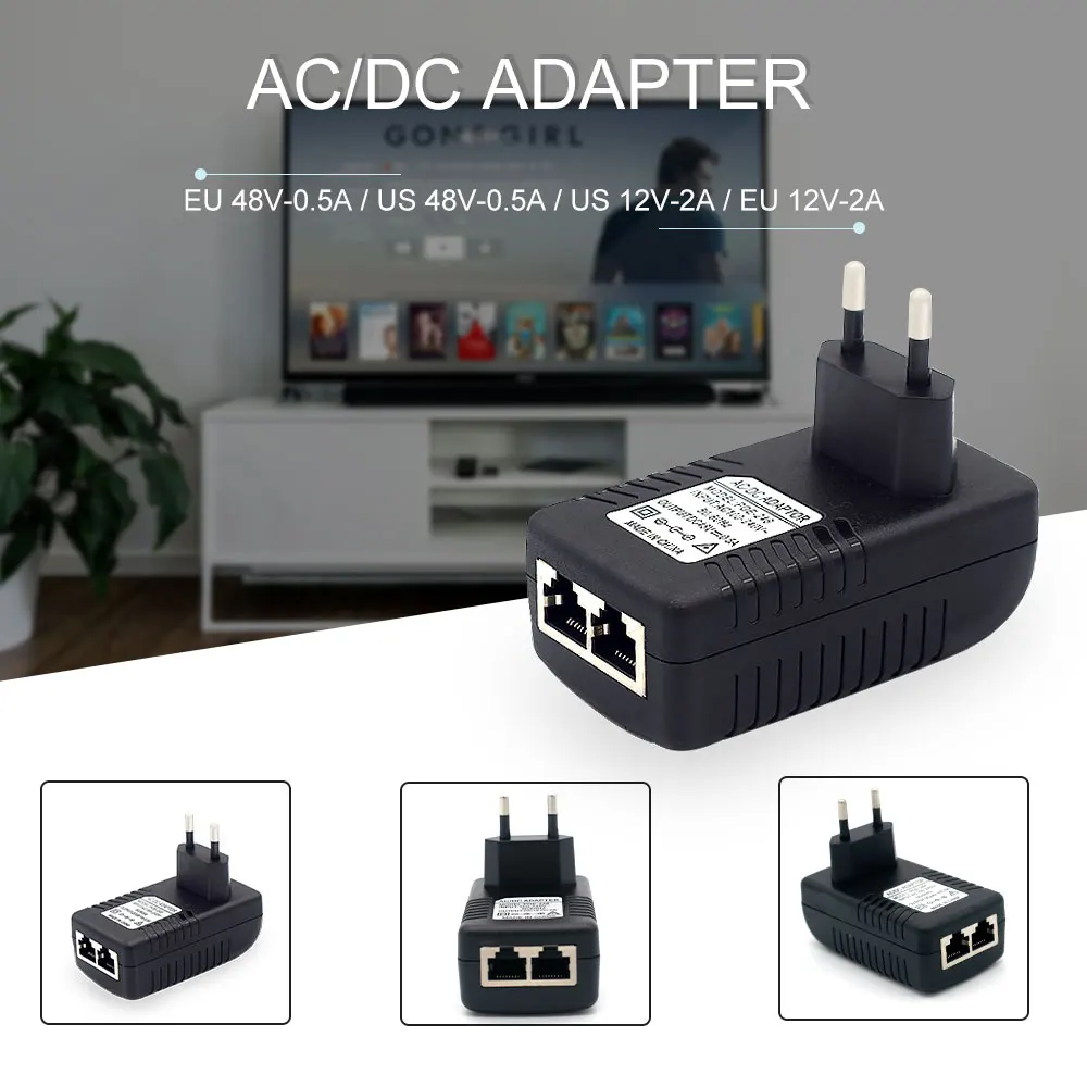 48V/12V POE injector Ethernet CCTV Power Adapter 0.5A /2A 24W POE for IP camera IP Phones POE Switch Power Adapter EU/US Option