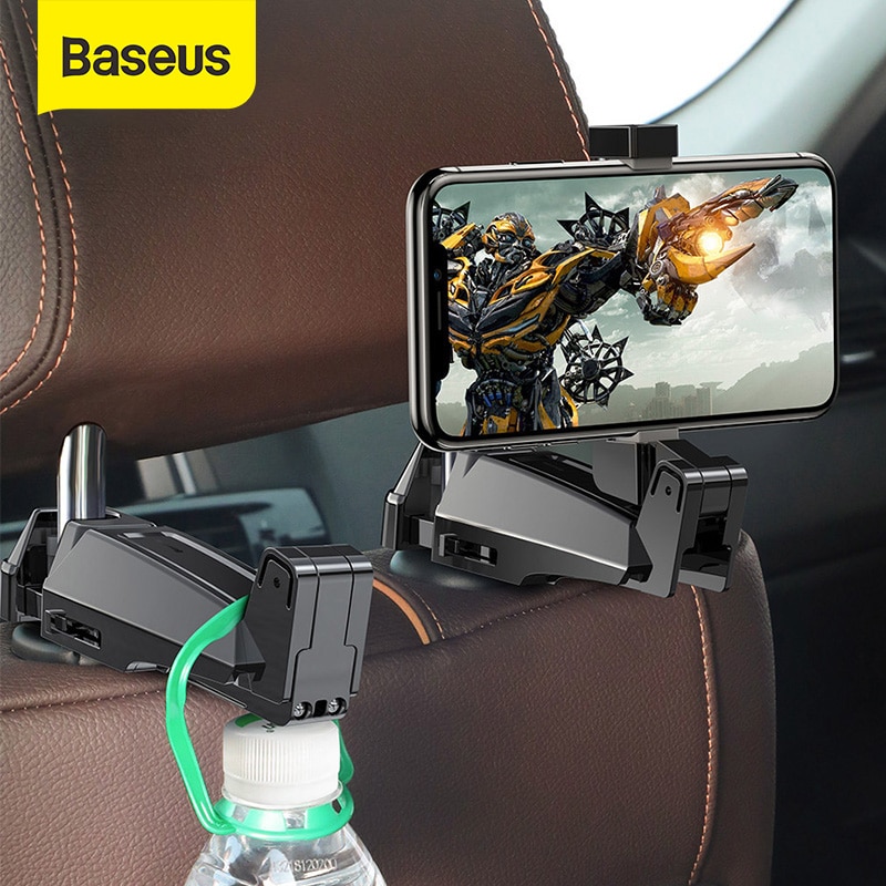Baseus 2 in1 bil nakkestøttekrog med telefonholder bagsædekrog til taske håndtaske fastgørelse bagsæde arrangør multifunktionsklemme