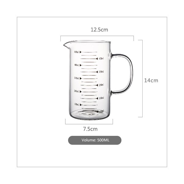 Prepware vaso medidor de vidrio DIY herramientas para hornear olla de medición con medición 350ML 500ML 1000ML, taza de cristal Material de grado alimenticio: 500ml