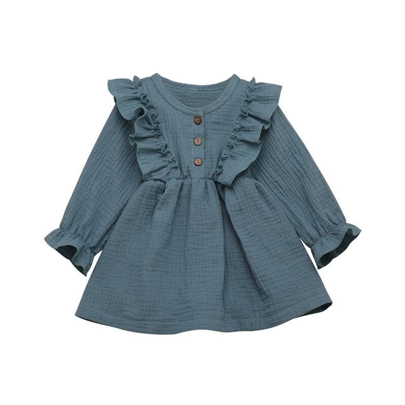 1-6 Years Kids Baby Girl Autumn Dress Ruffles Long Sleeve Solid Party Dresses For Girls Slim Waist Dress Girls Clothes: green / 4T