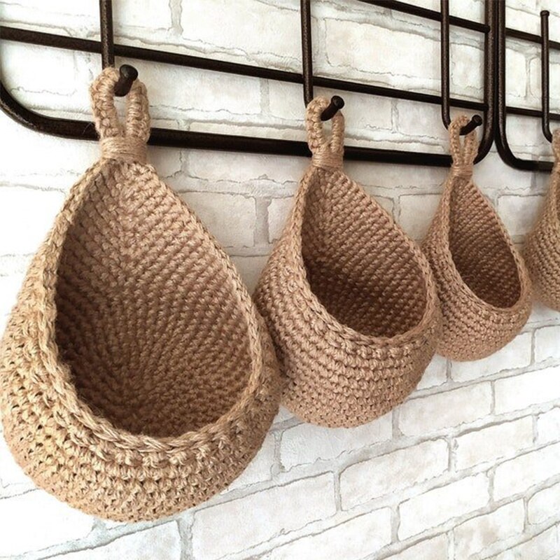 Cesta de mimbre para colgar en la pared, bolsa tejida para vegetales, frutas, mesa de cocina, cesta de almacenamiento, maceta de flores, estante seco