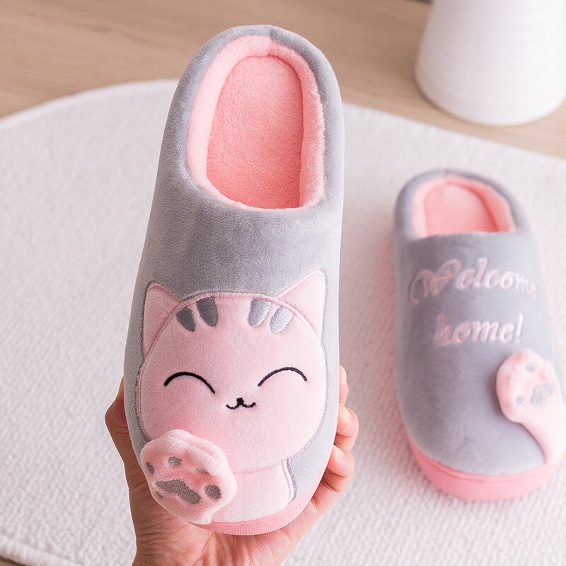 Kids Cat Claw Slippers For Girls Boys Flip Flops Children Pussy Home Shoes Winter Indoor Warm Cotton Animal Plush Fur Slippers
