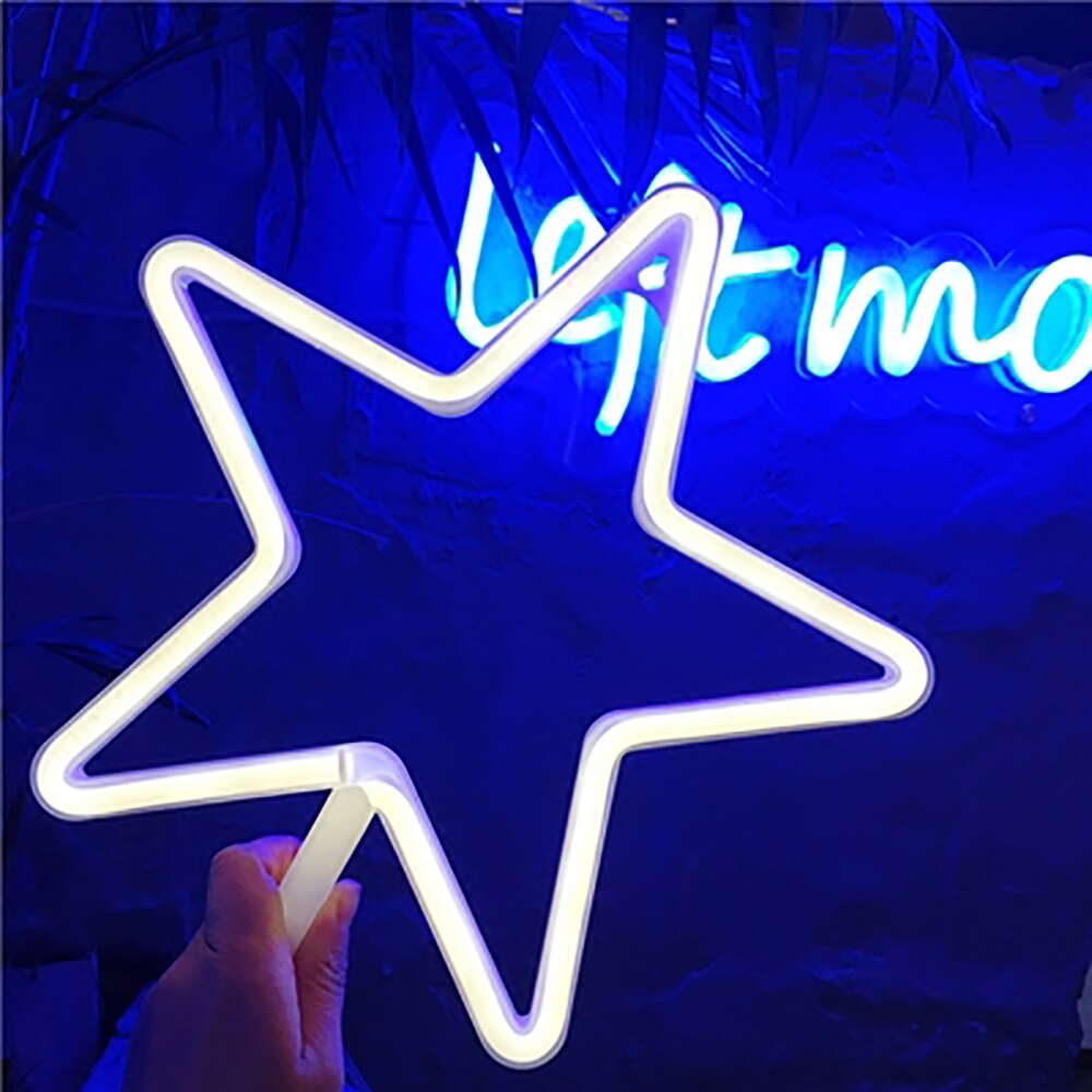 Neon Sign Battery USB Operated Warm Pink Star Night Lights for Children's Room Party Christmas Bedroom home Decor