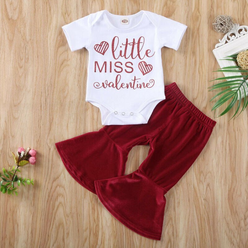 ropa de verano de bebé niño chico bebé chica de San Valentín ropa de manga corta mameluco de vaqueros pantalones de terciopelo pantalones de/falda 2 uds trajes