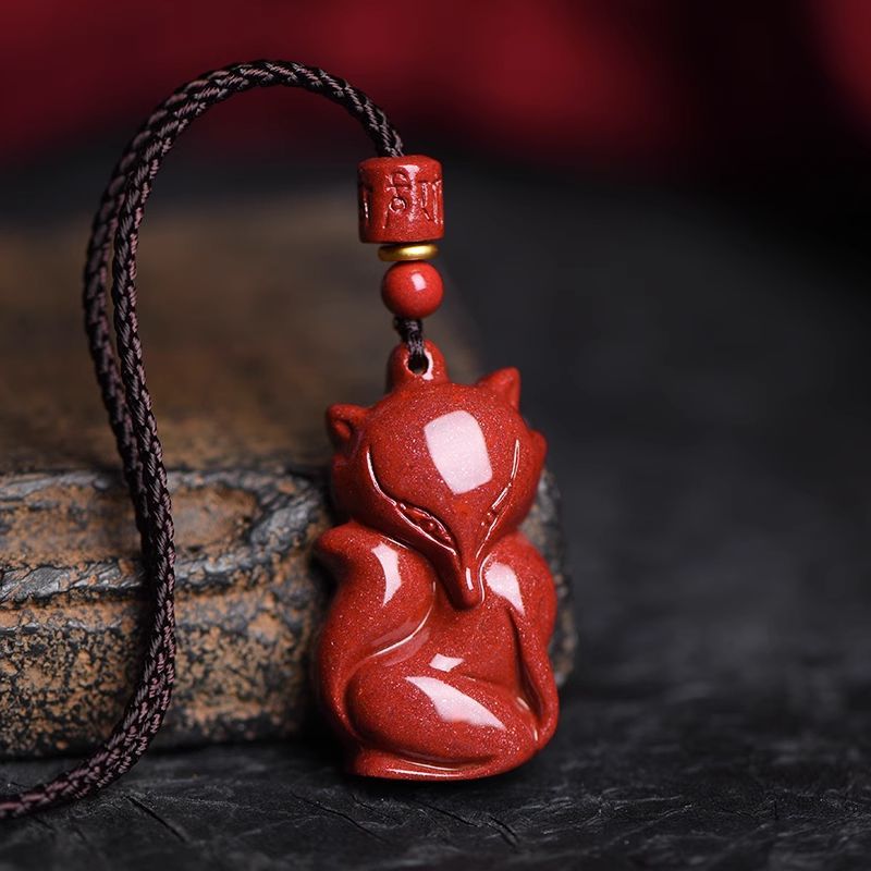 Pendentif en pierre précieuse brute naturelle pour homme, cinabre, renard à neuf queues, collier femme, produits authentiques: Rouge