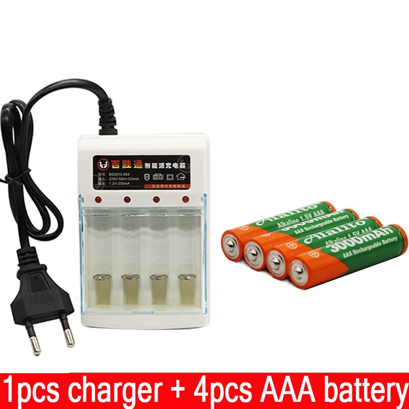 Brand 3000mah 1.5V AAA Alkaline Battery AAA rechargeable battery for Remote Control Toy Batery Smoke alarm with charger: Black