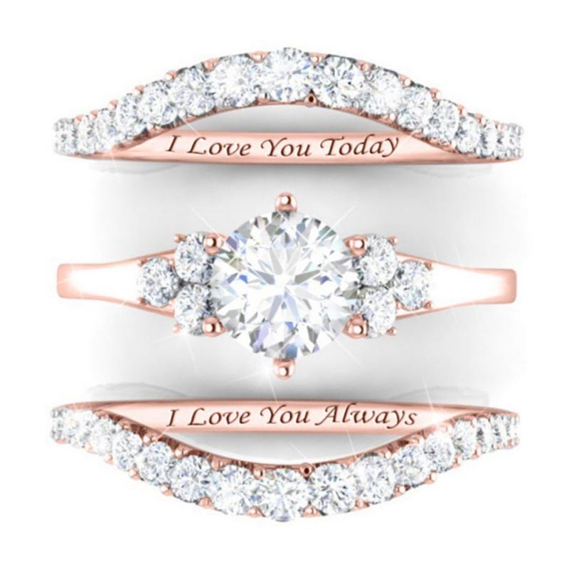 Neue Drei-Stück einstellen Krone Ringe für Frauen Zirkon Rose Gold Luxus Hochzeit Engagement Versprechen Ringe Schmuck Zubehör