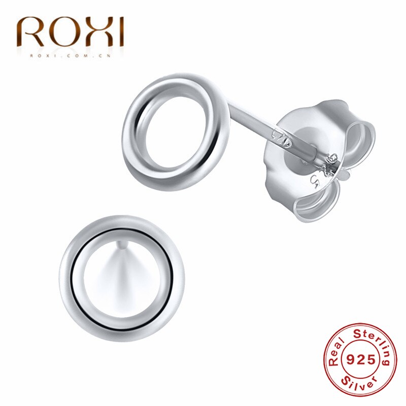 ROXI, joyería minimalista de , pendientes de tuerca de círculo redondo Punk geométrico para mujer, pendientes pequeños huecos de Plata de Ley 925