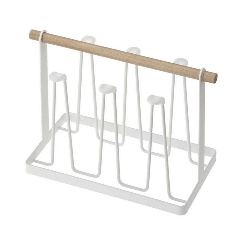 Bottle Drying Rack Cup Drying Holder Drain Cup Rack Bottle Drying Organizer with Wood Handle Upside Down Drain Cup Holder: Cup Rack-white