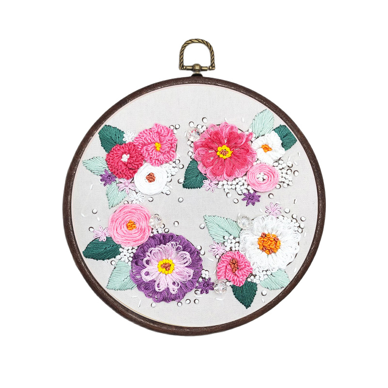 DIY Flower Embroidery Kit for Beginner with Hoop Cross Stitch Set Needlework Handmade Sewing Art Craft Painting Home Decor