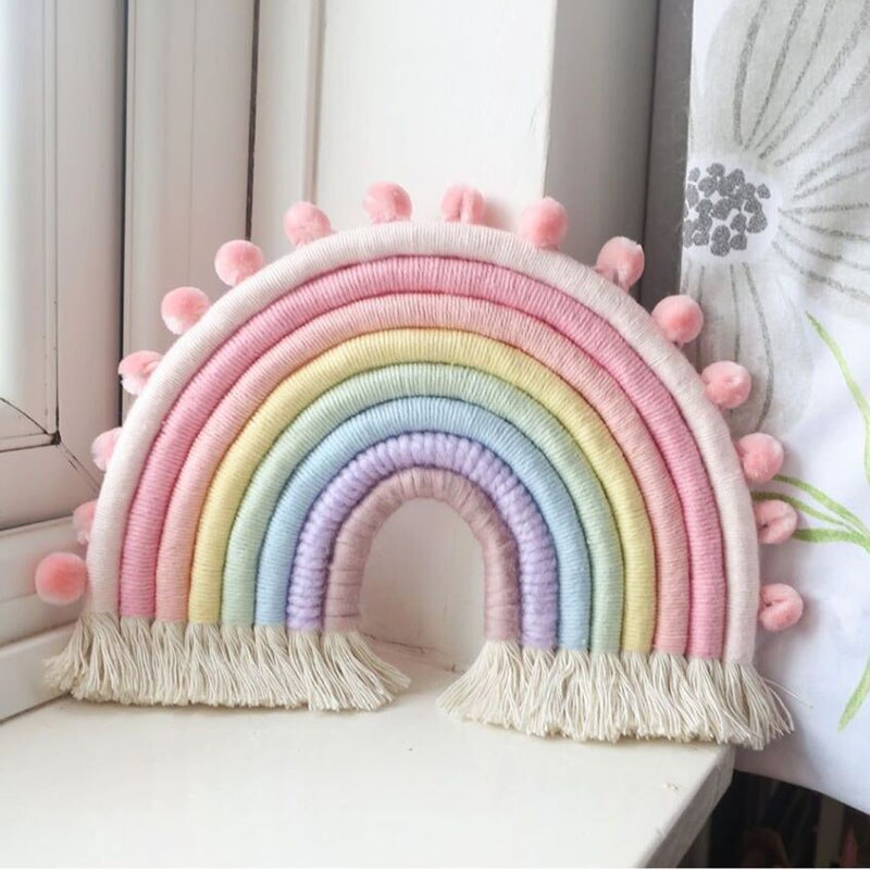Bricolage corde arc-en-ciel jouet à la main tissé arc-en-ciel décoration tenture murale nordique bébé chambre décor accessoires de noël