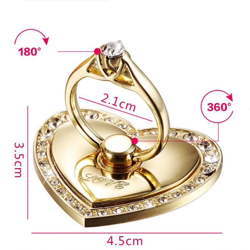 Big Love Phone Holder Full Metal Ring Buckle Diamond Phone Stand 360 Degree Mobile Phone Stand Holder