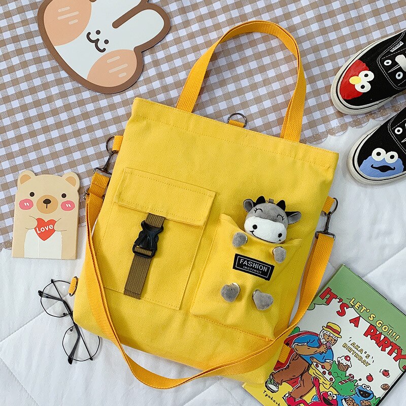 Cute Animal Canvas Bag Backpack Girl Student Single Shoulder Bag Literary Tote Bag: calf2