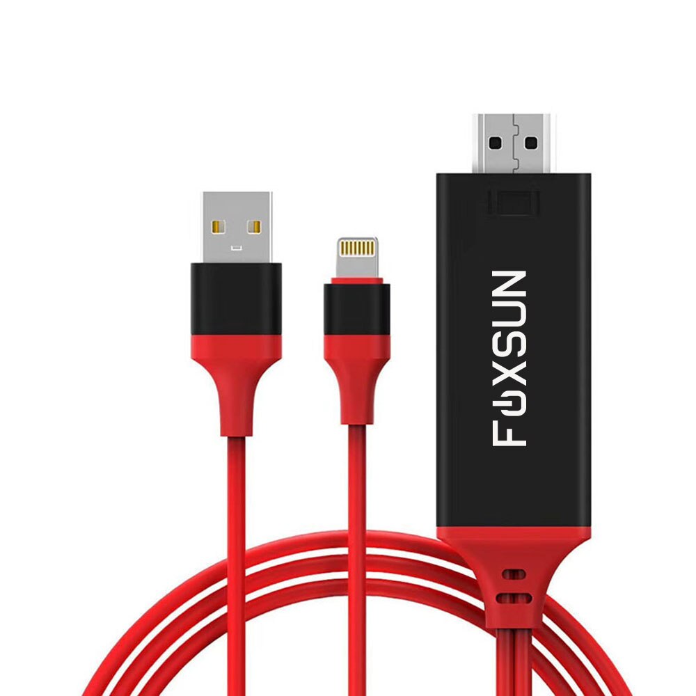 Foxsun voor lightning naar hdmi kabeladapter voor iphone lightning digitale av adapter 1080p mhl naar hdmi converter voor iphone 8/7/6: Rood