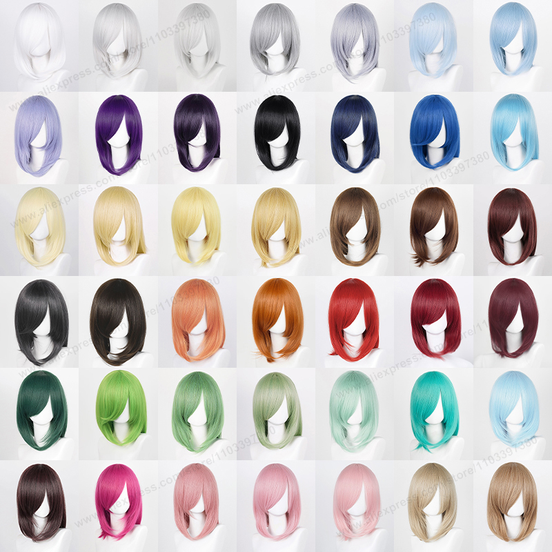 Anime 40 cm Mittel Basic Synthetische Knall blond Cosplay Perücke Schwarz Weiß verrotten Rosa Grün Braun Gold Blau Frauen Hitzebeständige haar