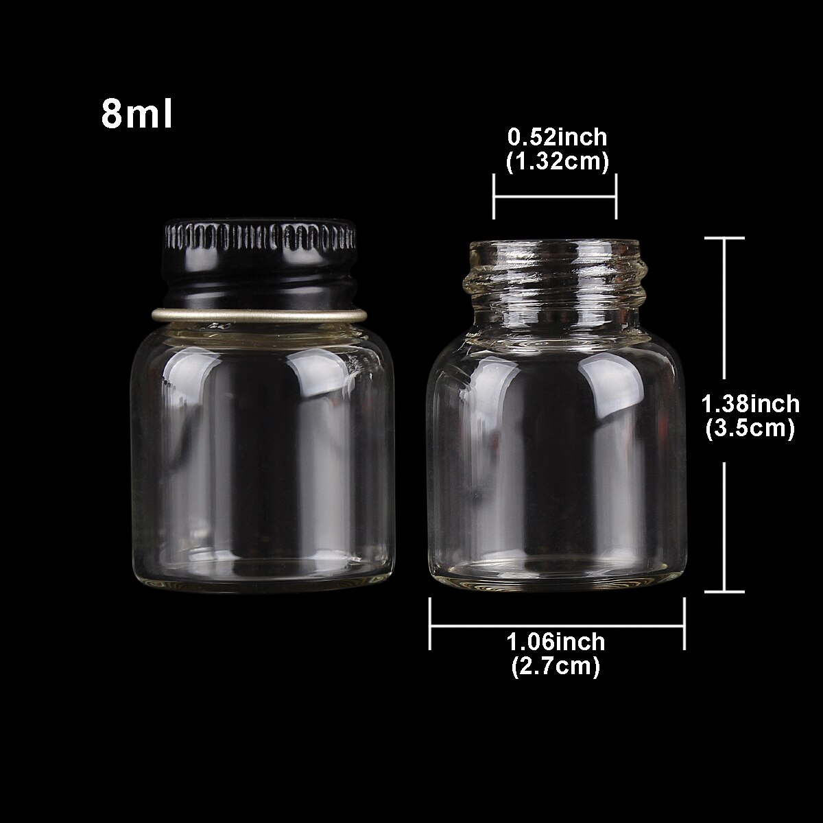 5pcs 8ml 27*35mm Mini Glass Bottles Glass Jars with Black Aluminum Lids Potion bottles Glass Vials for Wedding Favors
